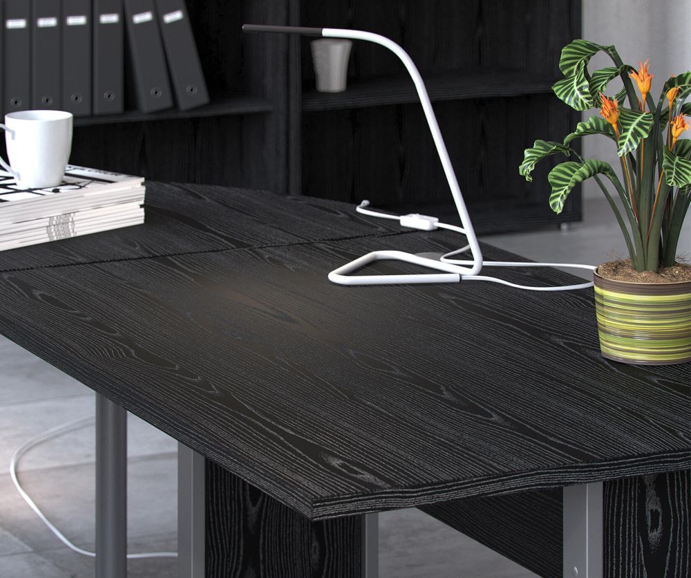 FTG Prima Black Woodgrain 150cm Desk with Silver Grey Steel Legs