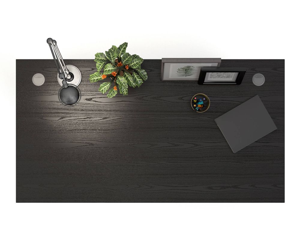 FTG Prima Black Woodgrain 150cm Desk with Silver Grey Steel Legs