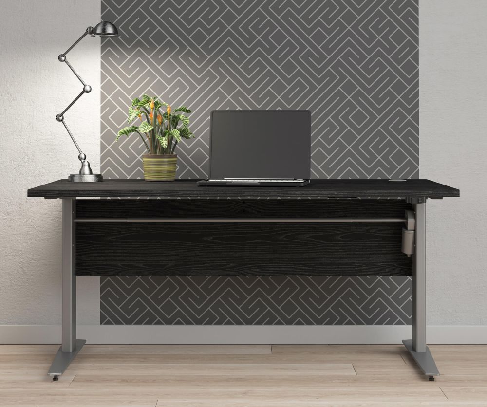 FTG Prima Black Woodgrain 150cm Desk with Silver Grey Steel Height Adjustable Legs with Electric Control