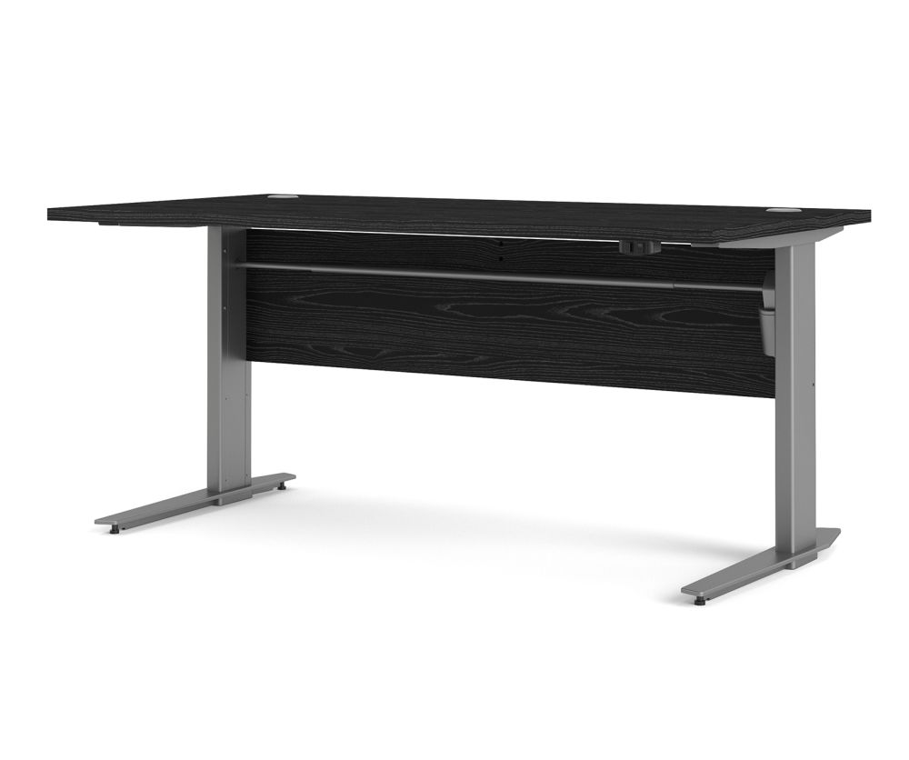 FTG Prima Black Woodgrain 150cm Desk with Silver Grey Steel Height Adjustable Legs with Electric Control