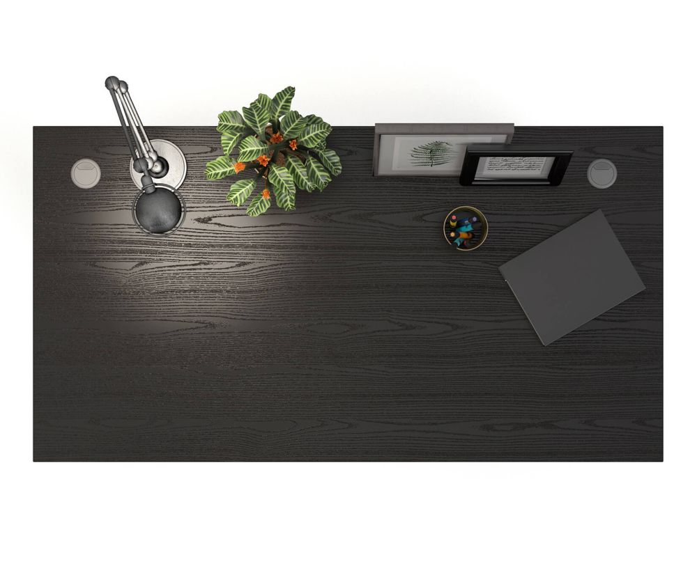 FTG Prima Black Woodgrain 150cm Desk with Silver Grey Steel Height Adjustable Legs with Electric Control