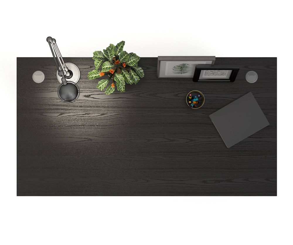 FTG Prima Black Woodgrain 150cm Desk with White Legs