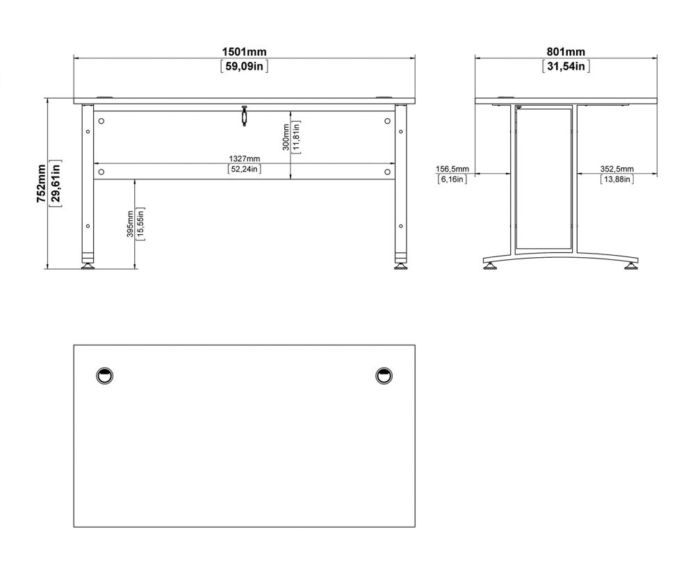 FTG Prima Black Woodgrain 150cm Desk with White Legs
