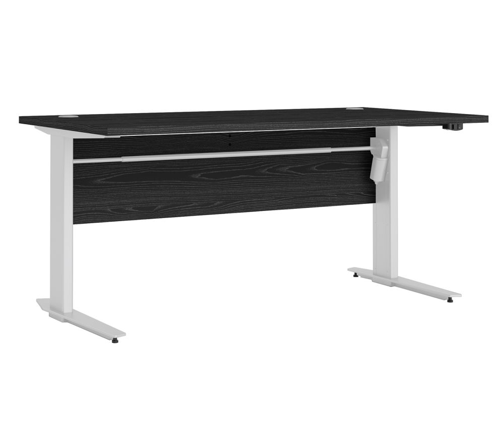 FTG Prima Black Woodgrain 150cm Desk with White Height Adjustable Legs with Electric Control