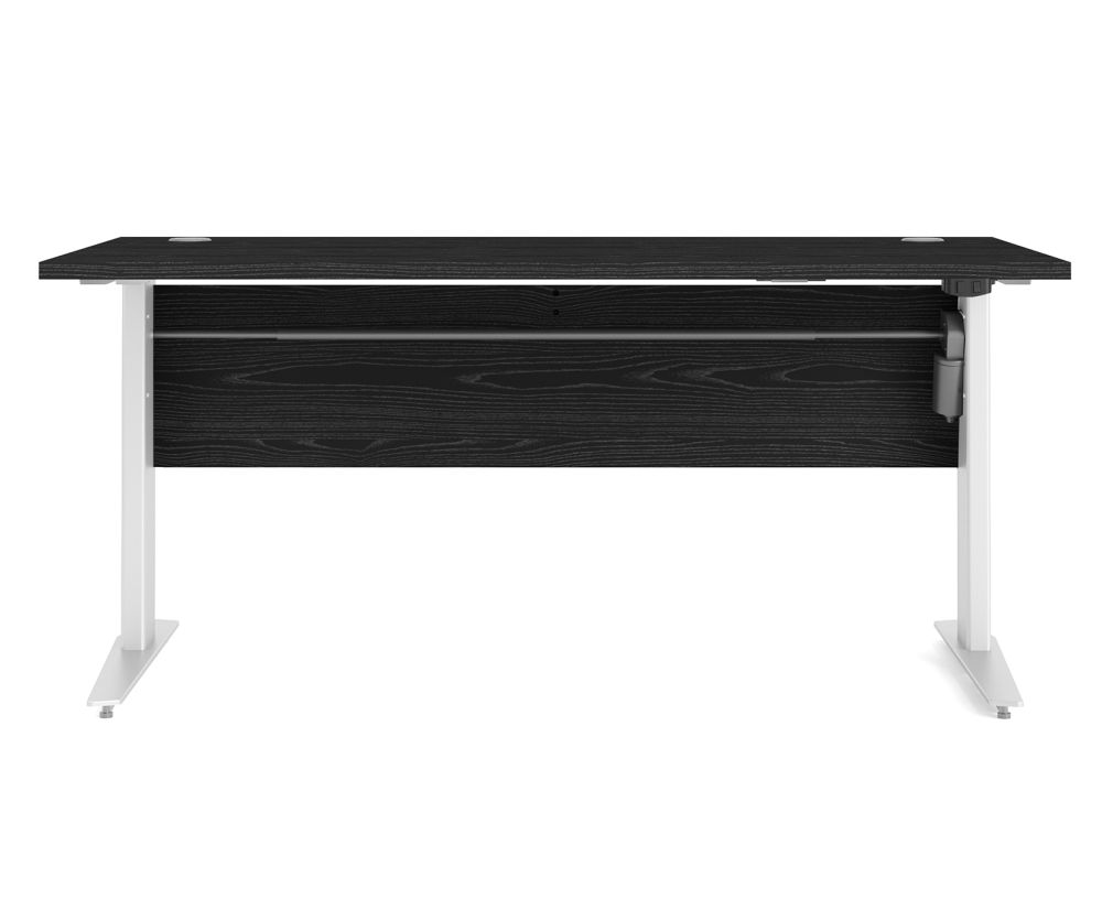 FTG Prima Black Woodgrain 150cm Desk with White Height Adjustable Legs with Electric Control