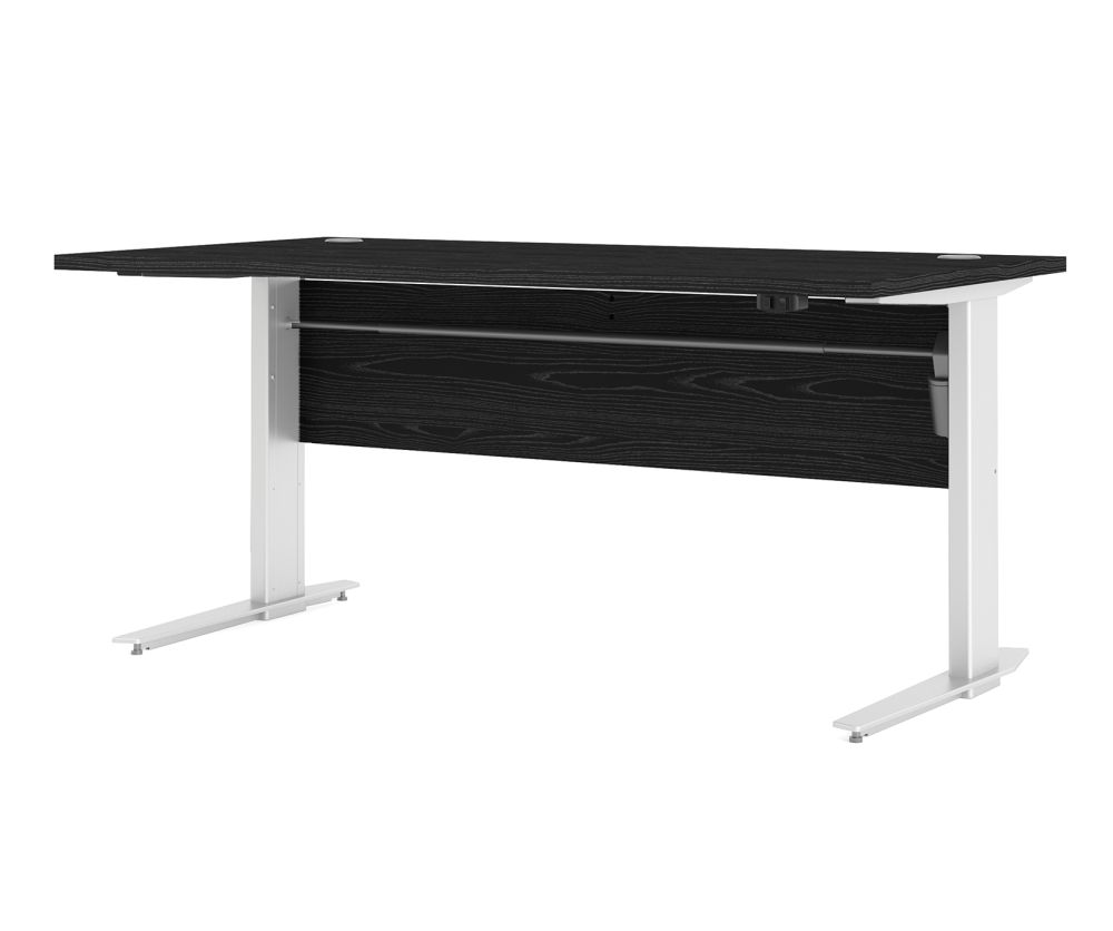 FTG Prima Black Woodgrain 150cm Desk with White Height Adjustable Legs with Electric Control