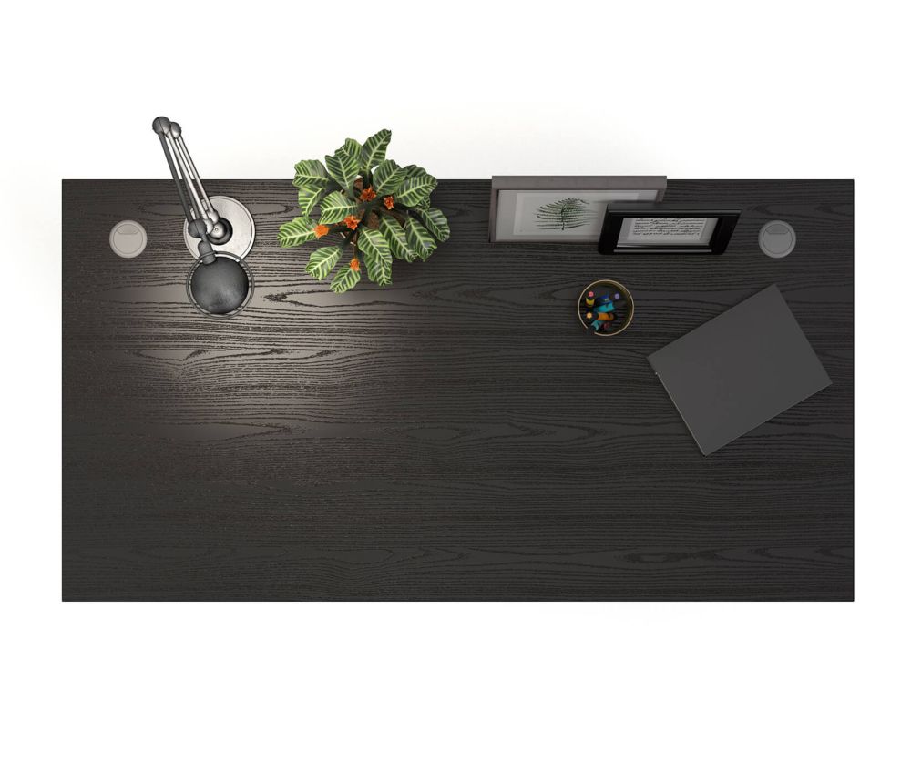 FTG Prima Black Woodgrain 150cm Desk with White Height Adjustable Legs with Electric Control