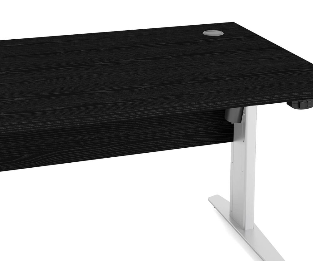 FTG Prima Black Woodgrain 150cm Desk with White Height Adjustable Legs with Electric Control