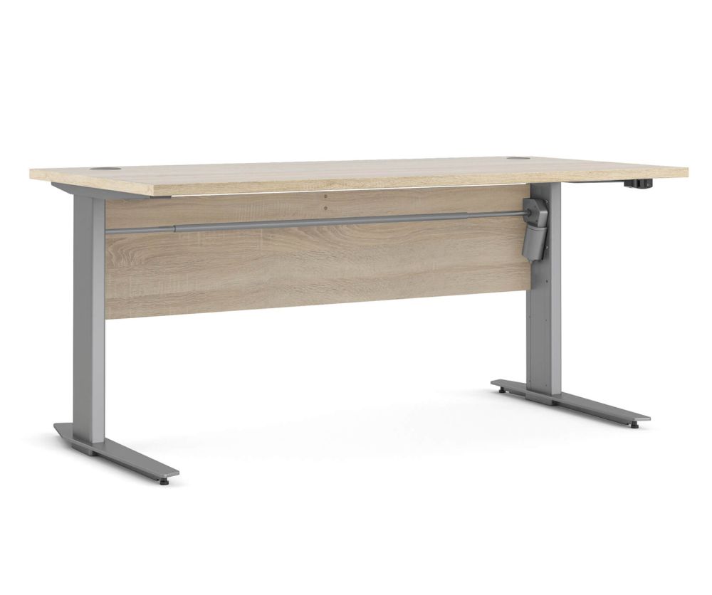 FTG Prima Oak 150cm Desk with Silver Grey Steel Height Adjustable Legs with Electric Control