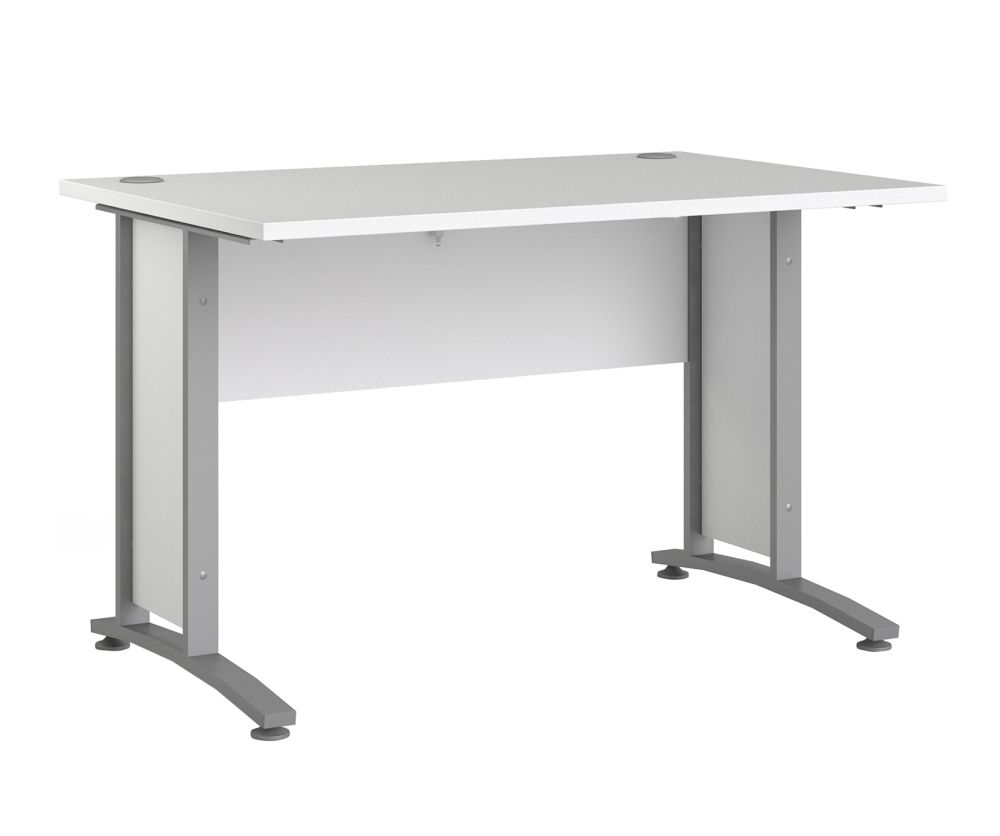 FTG Prima White 120cm Desk with Silver Grey Steel Legs