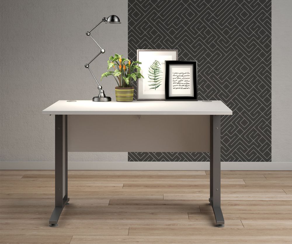FTG Prima White 120cm Desk with Silver Grey Steel Legs