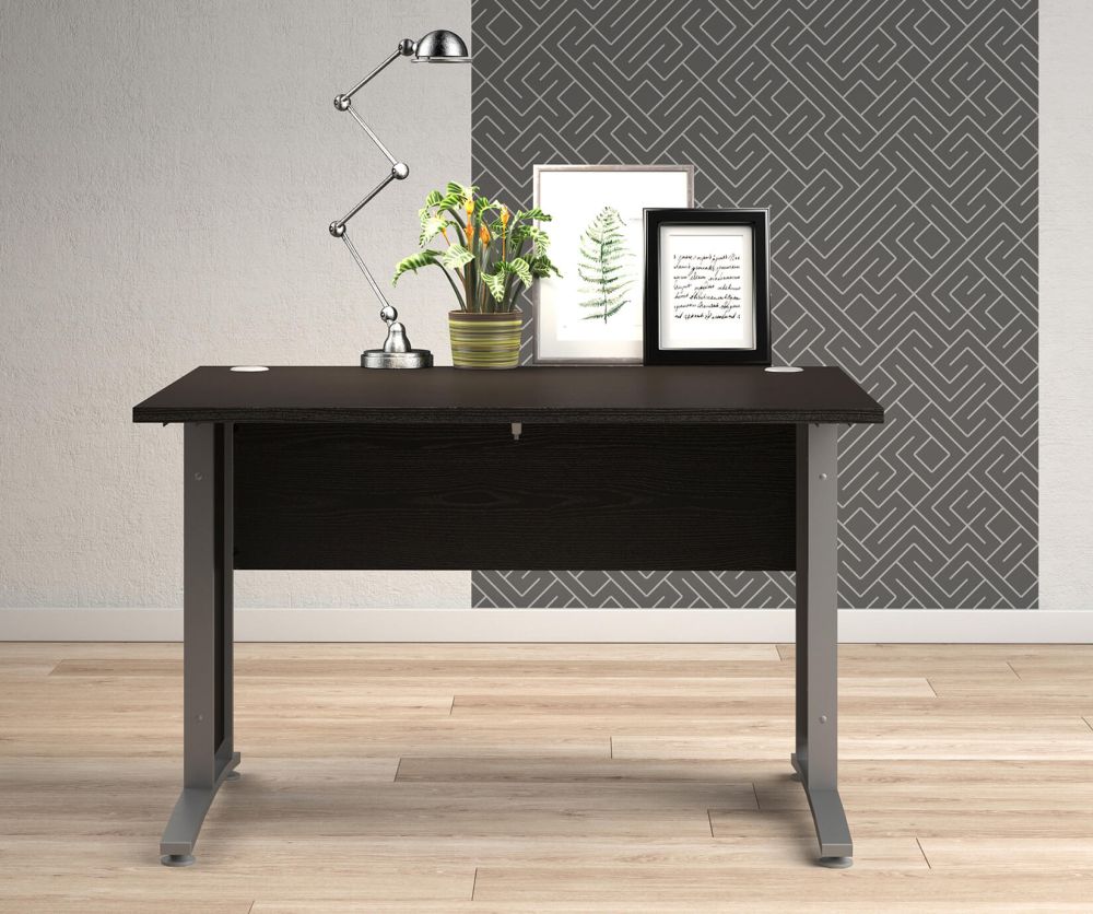 FTG Prima Black Woodgrain 120cm Desk with Silver Grey Steel Legs