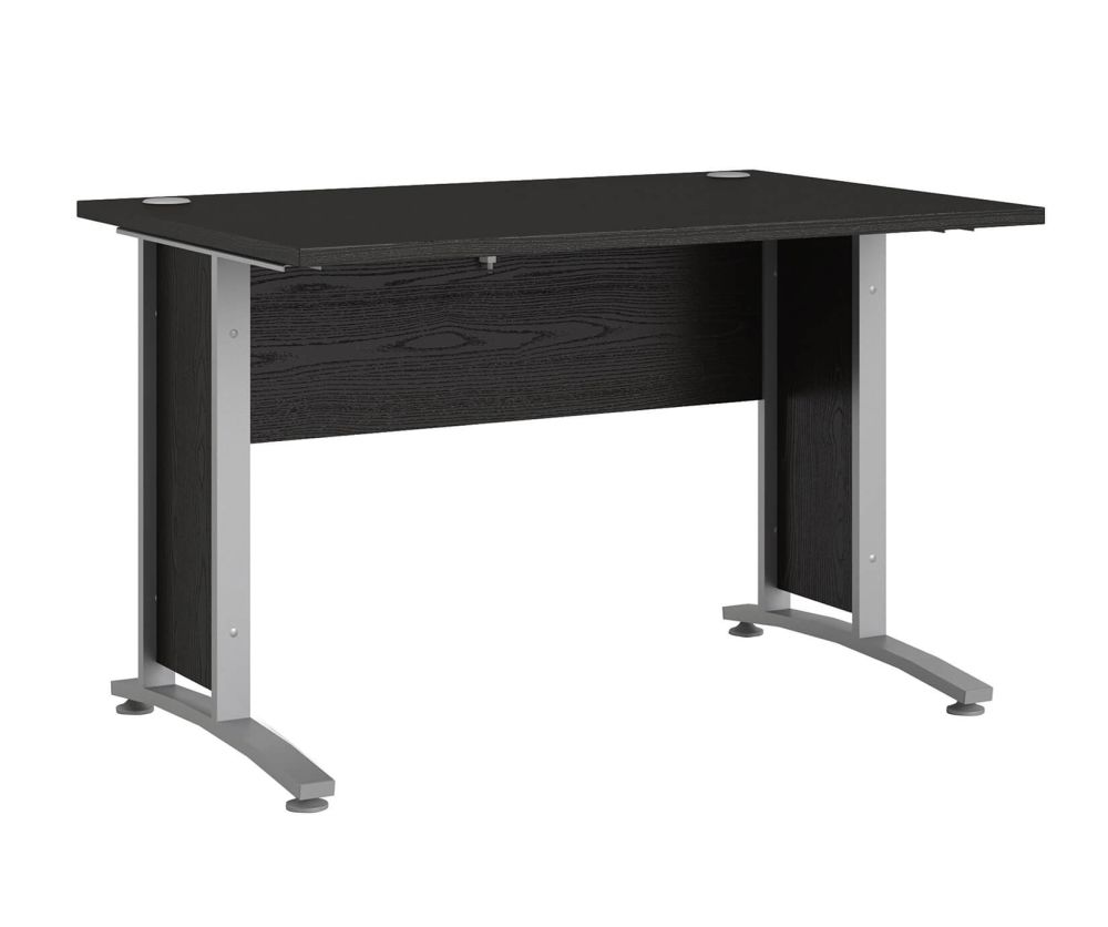 FTG Prima Black Woodgrain 120cm Desk with Silver Grey Steel Legs