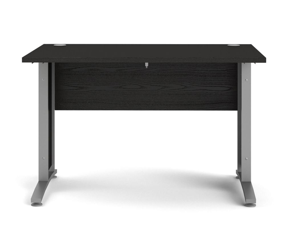 FTG Prima Black Woodgrain 120cm Desk with Silver Grey Steel Legs