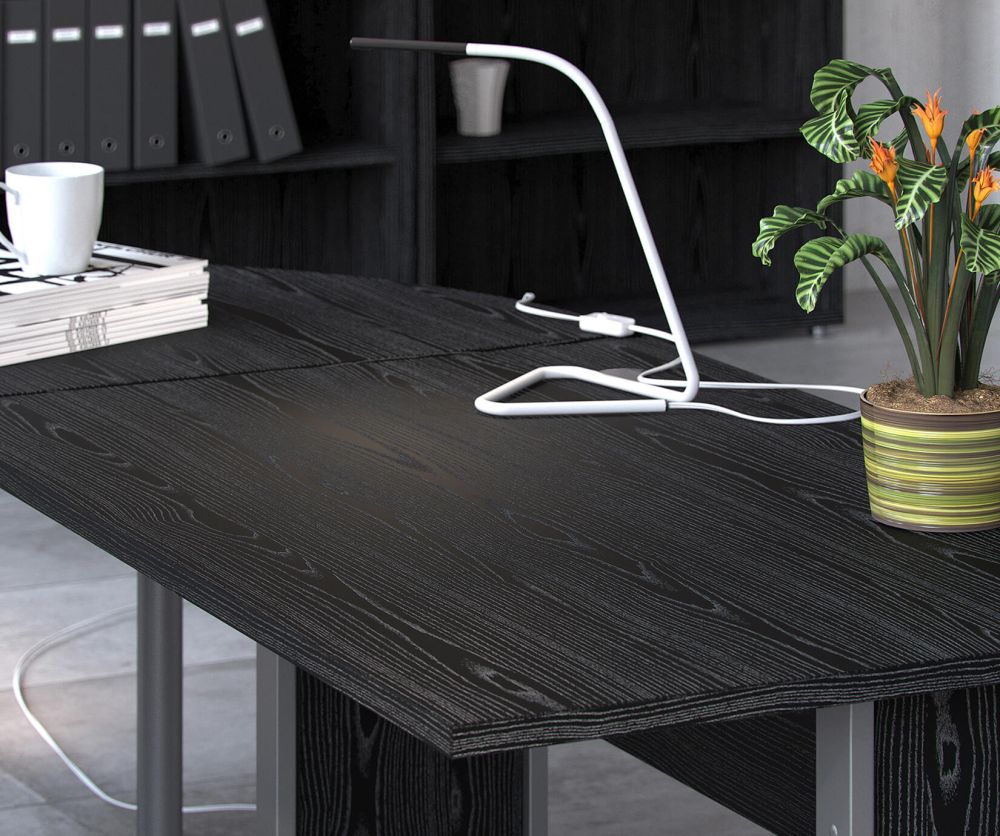 FTG Prima Black Woodgrain 120cm Desk with Silver Grey Steel Legs