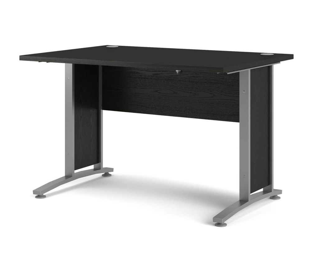 FTG Prima Black Woodgrain 120cm Desk with Silver Grey Steel Legs