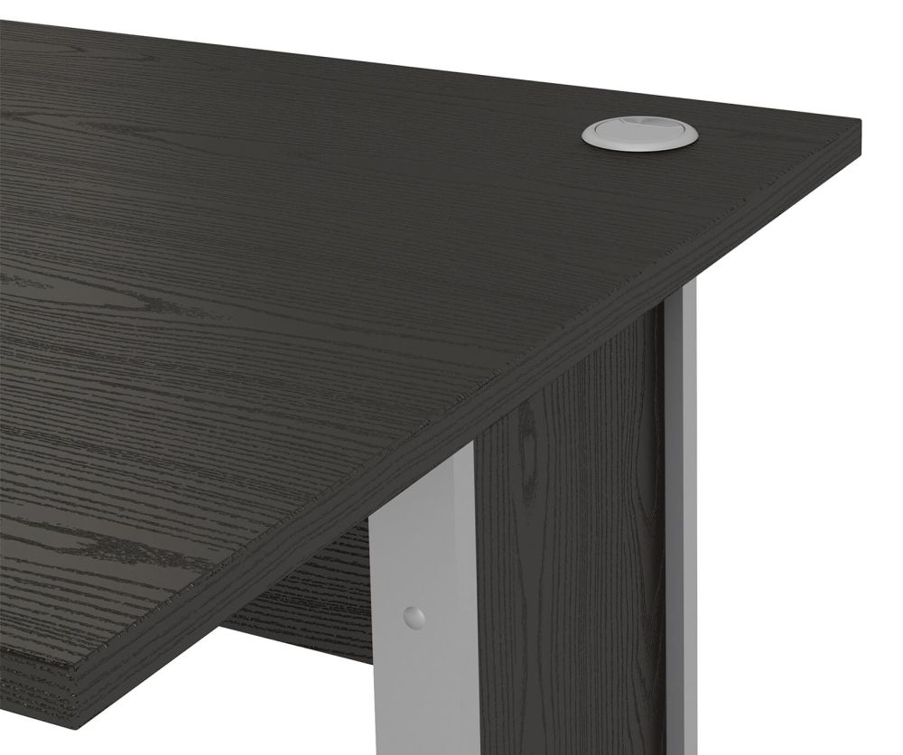 FTG Prima Black Woodgrain 120cm Desk with Silver Grey Steel Legs