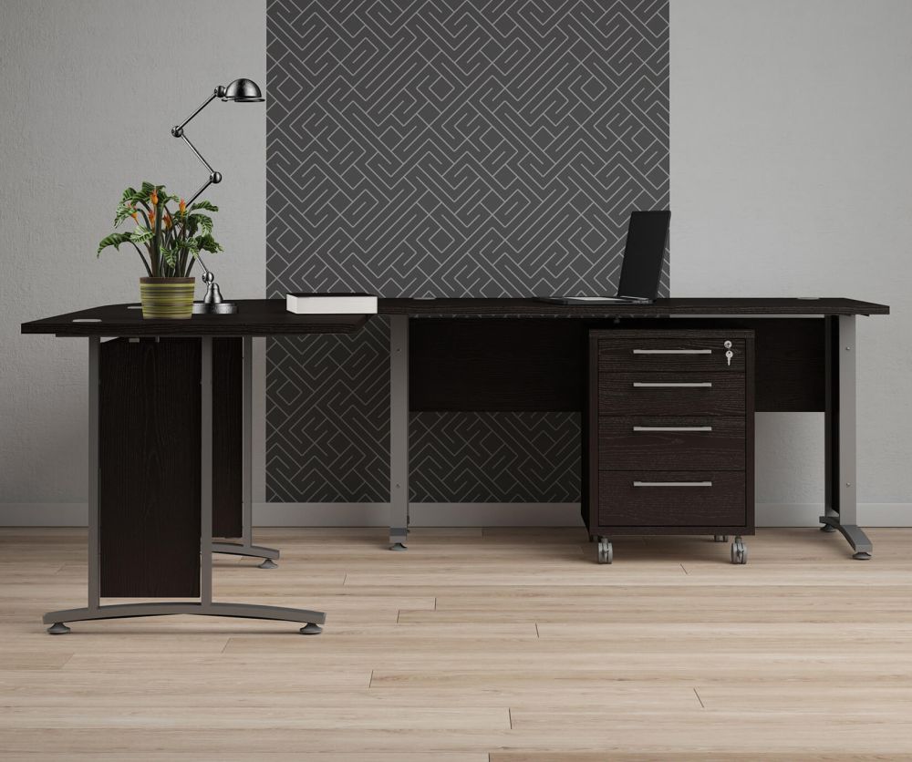 FTG Prima Black Woodgrain 120cm Desk with Silver Grey Steel Legs
