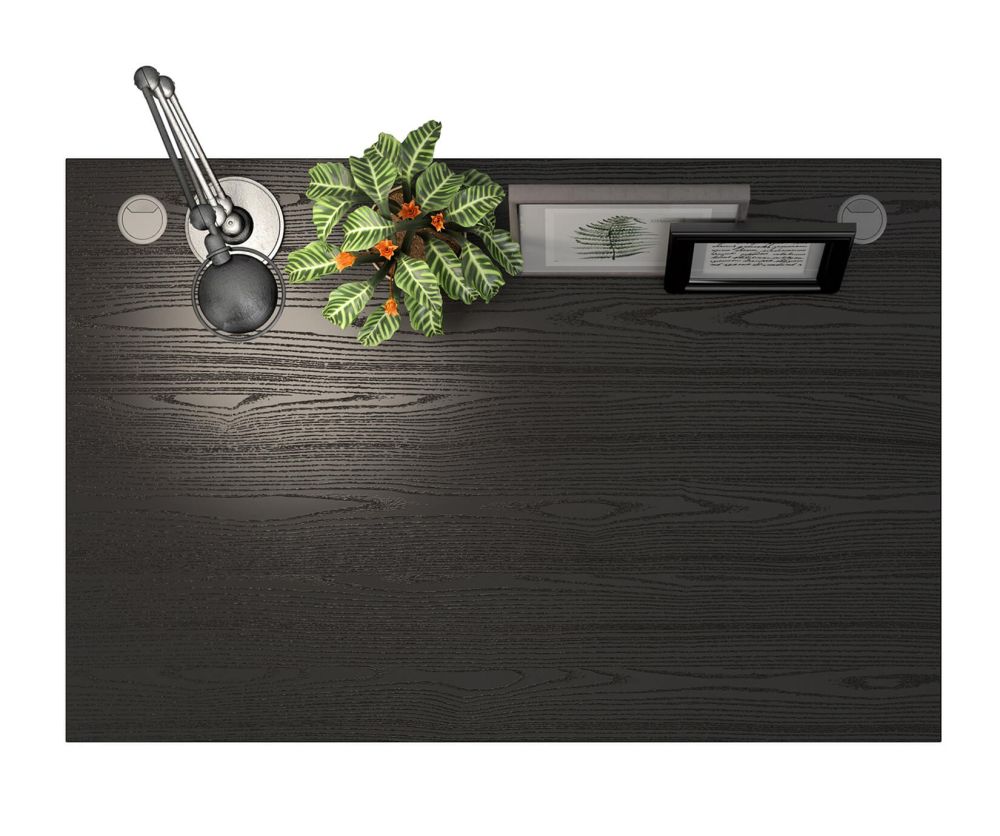 FTG Prima Black Woodgrain 120cm Desk with Silver Grey Steel Legs