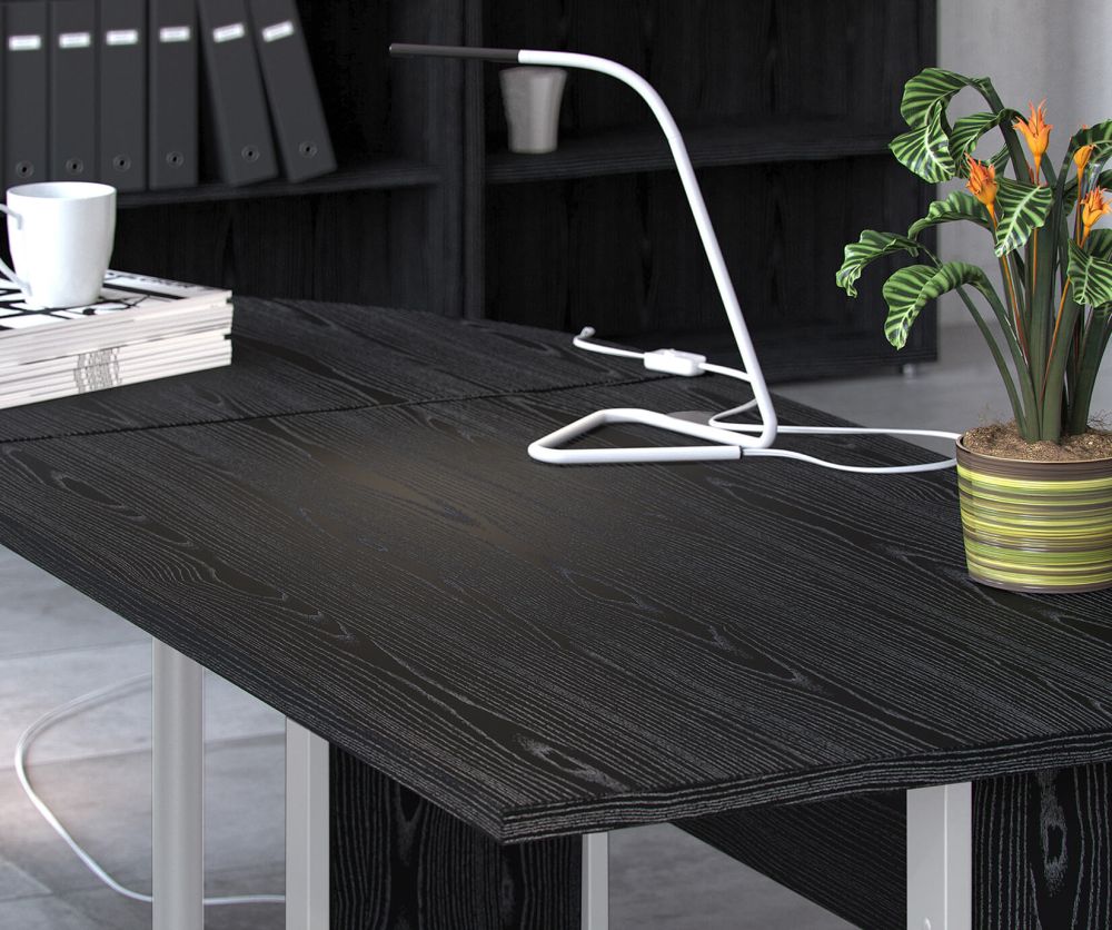 FTG Prima Black Woodgrain 120cm Desk with White Legs