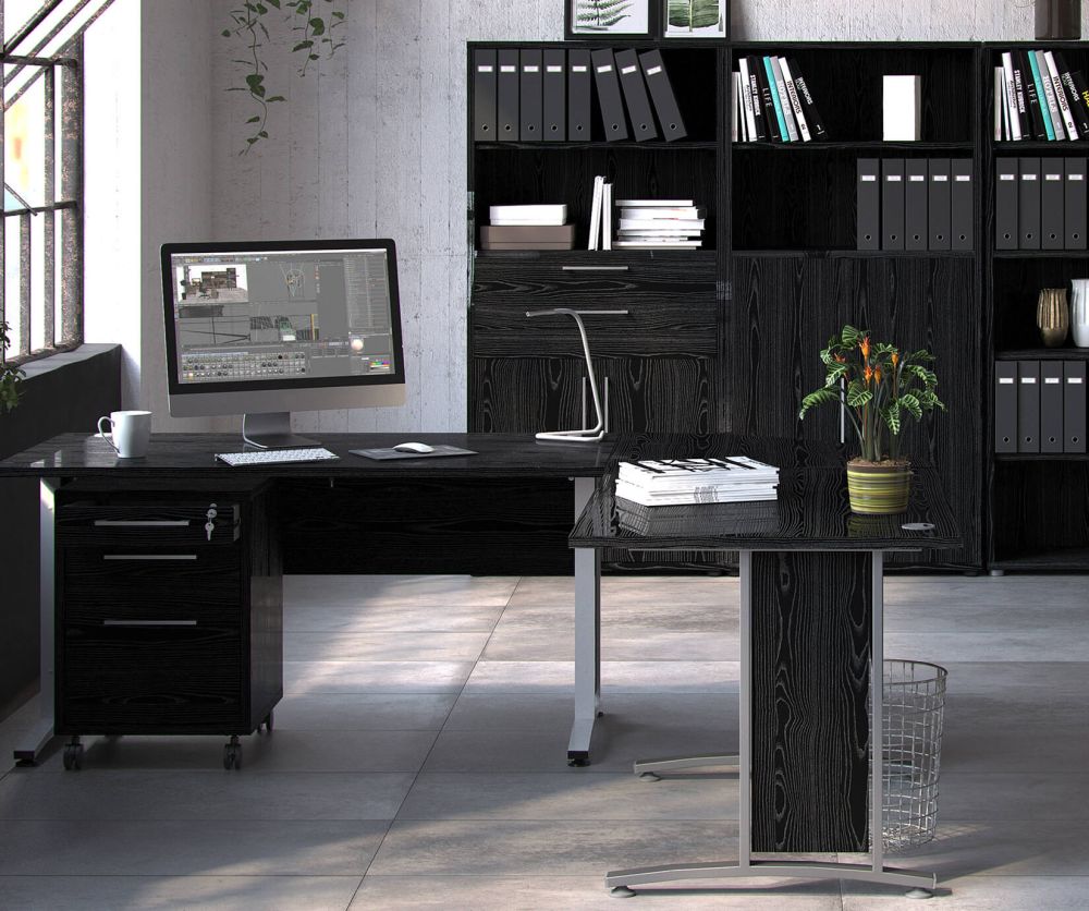 FTG Prima Black Woodgrain 120cm Desk with White Legs