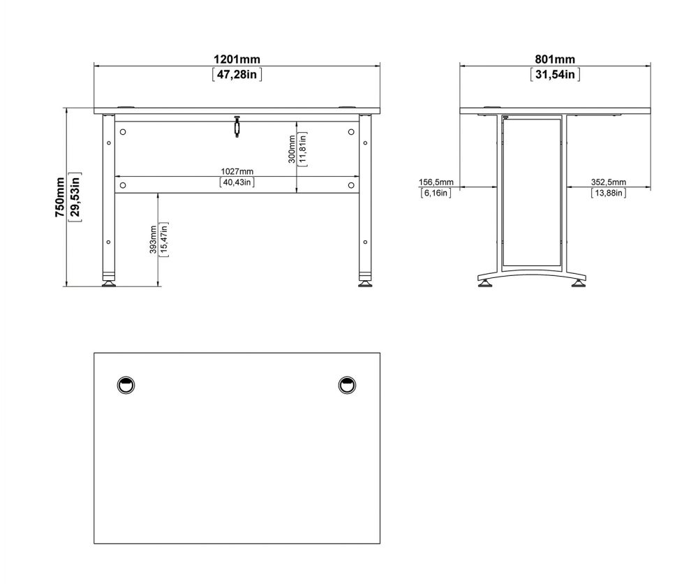 FTG Prima Black Woodgrain 120cm Desk with White Legs