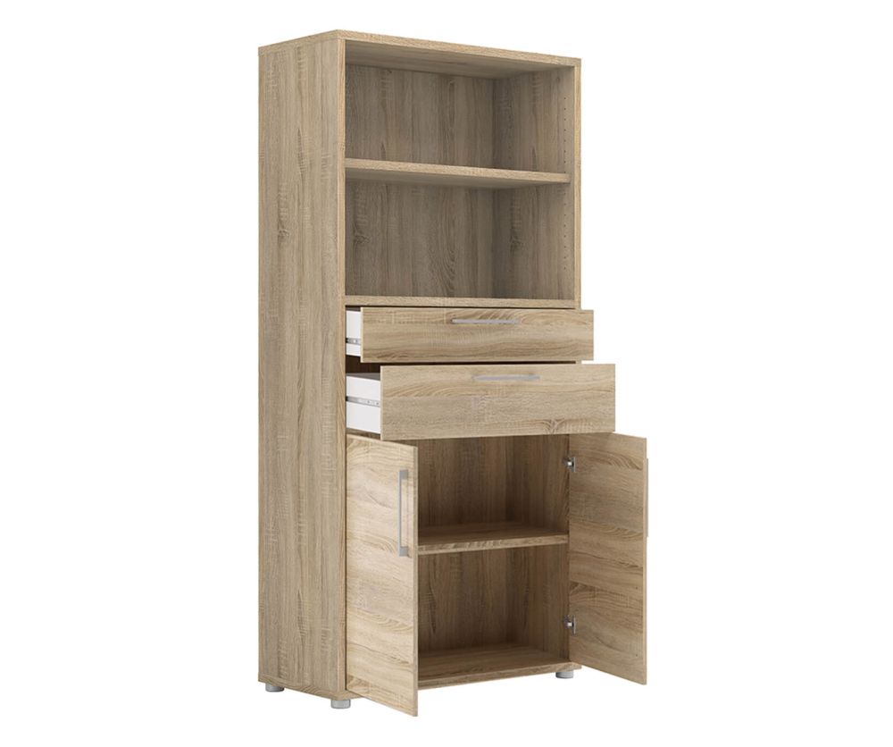 FTG Prima Oak 2 Drawer 2 Door Bookcase with 4 Shelves