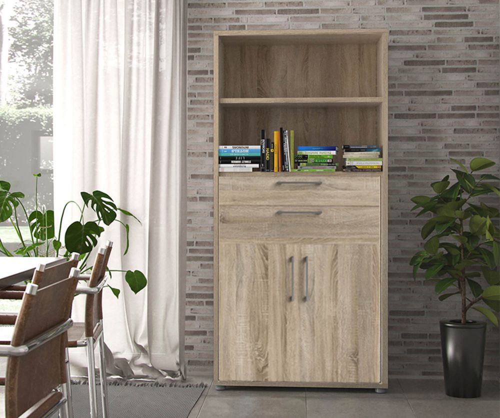 FTG Prima Oak 2 Drawer 2 Door Bookcase with 4 Shelves