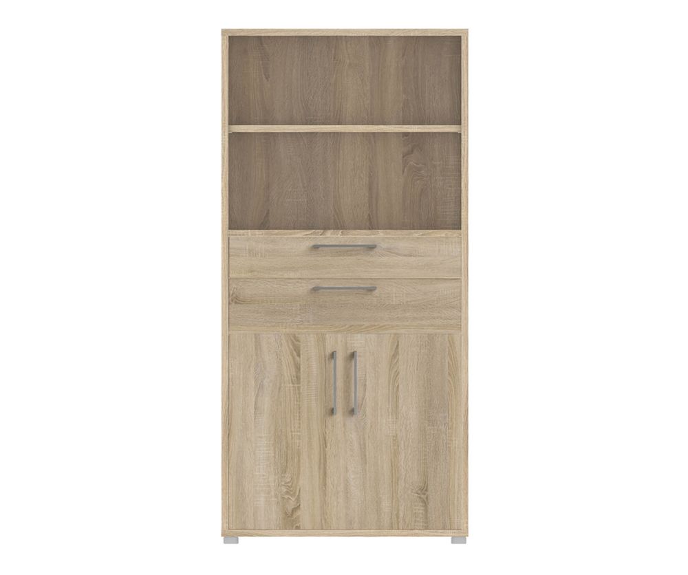 FTG Prima Oak 2 Drawer 2 Door Bookcase with 4 Shelves