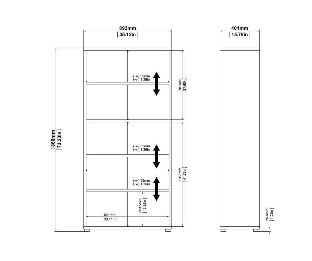 FTG Prima Oak 2 Drawer 2 Door Bookcase with 4 Shelves