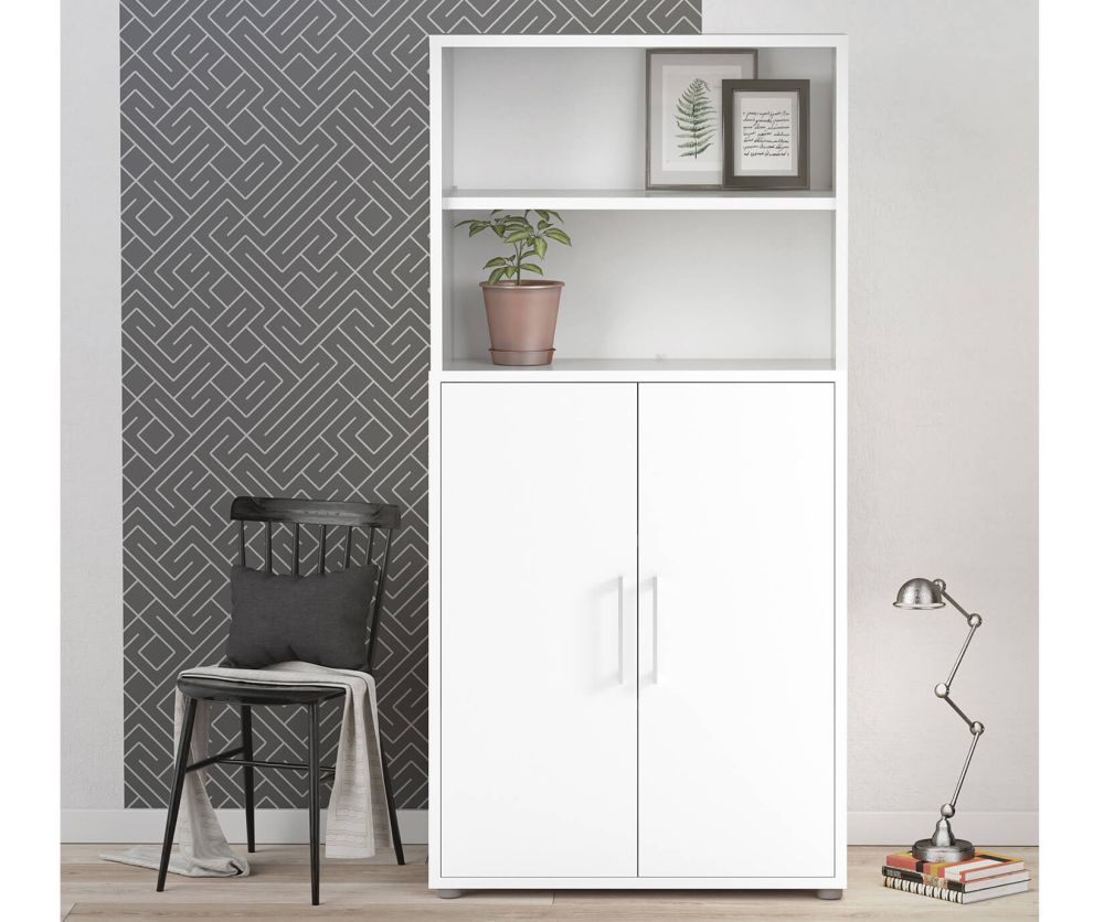 FTG Prima White 2 Door Bookcase with 4 Shelves