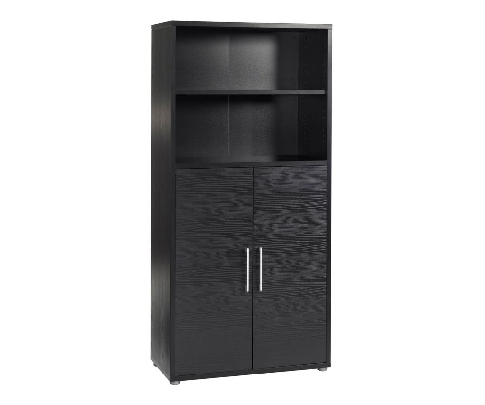 FTG Prima Black Woodgrain 2 Door Bookcase with 4 Shelves