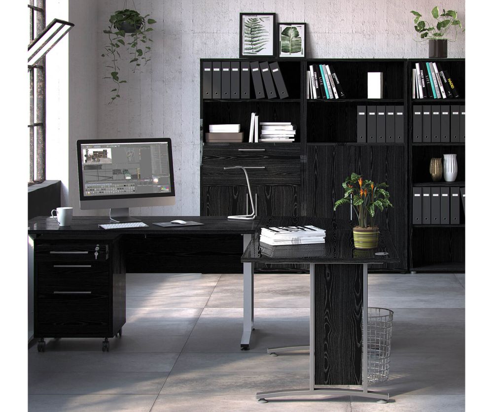 FTG Prima Black Woodgrain 2 Door Bookcase with 4 Shelves
