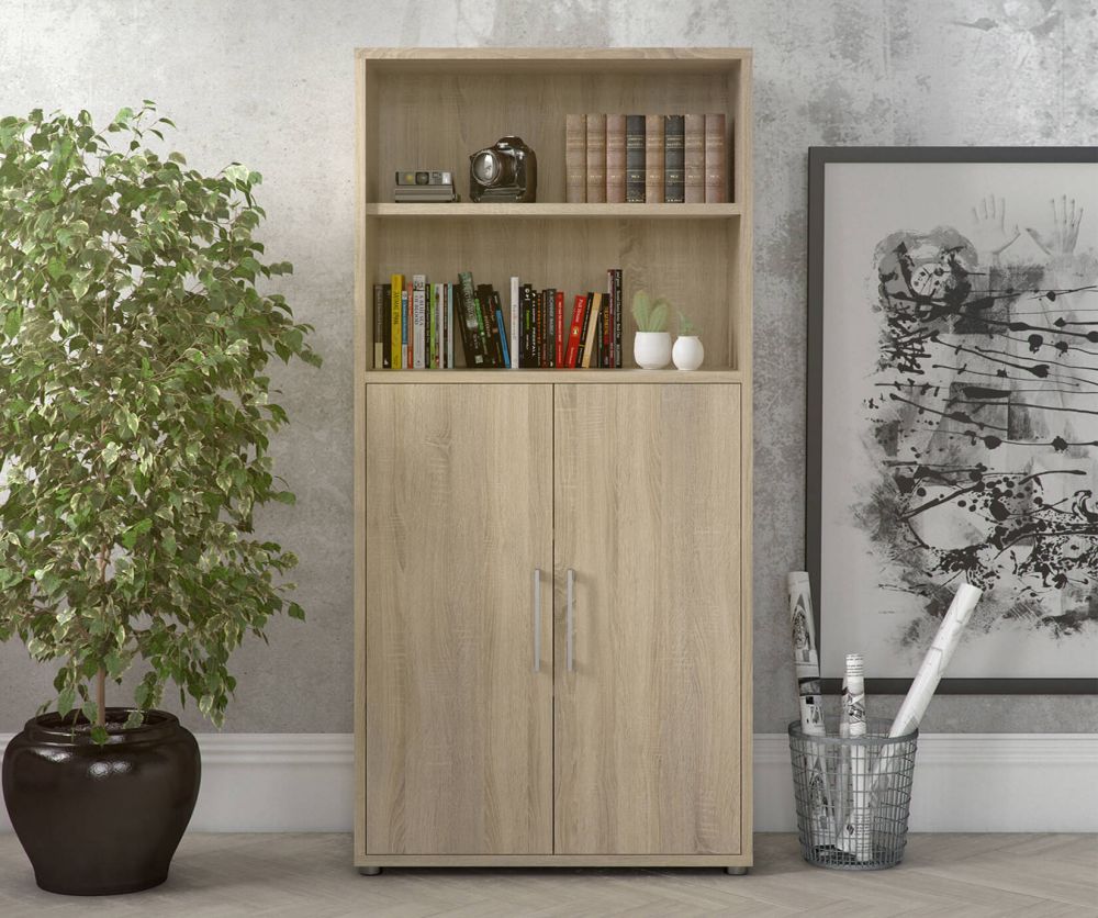 FTG Prima Oak 2 Door Bookcase with 4 Shelves