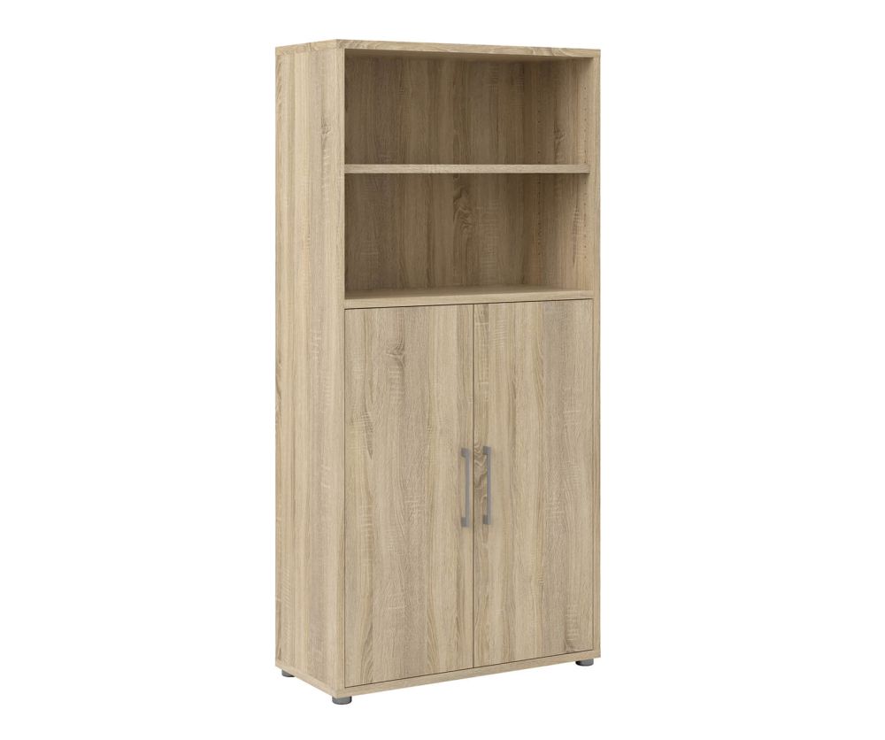 FTG Prima Oak 2 Door Bookcase with 4 Shelves