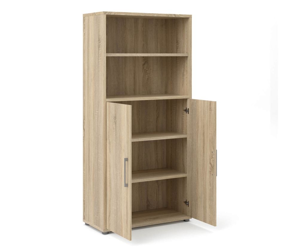 FTG Prima Oak 2 Door Bookcase with 4 Shelves