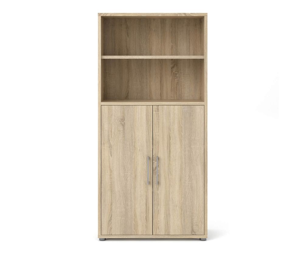 FTG Prima Oak 2 Door Bookcase with 4 Shelves