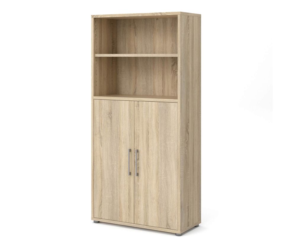 FTG Prima Oak 2 Door Bookcase with 4 Shelves