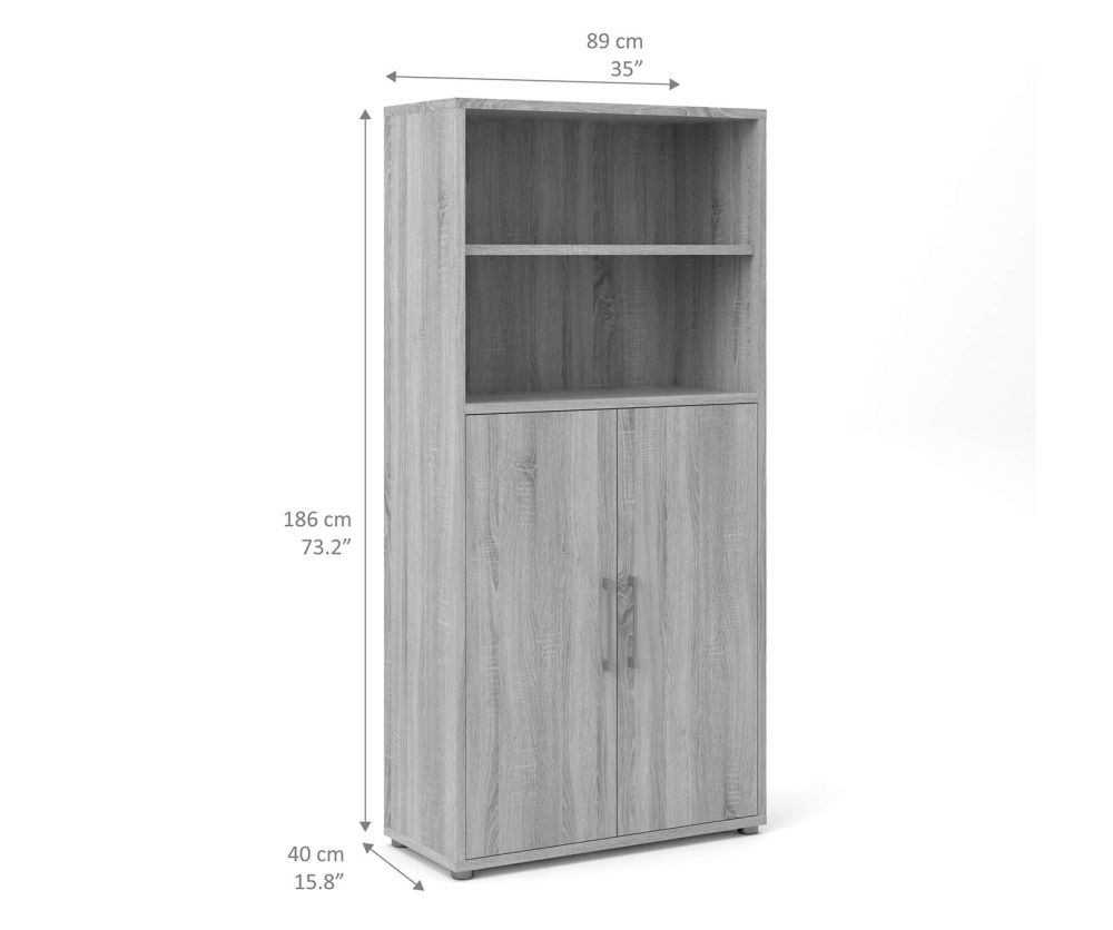 FTG Prima Oak 2 Door Bookcase with 4 Shelves