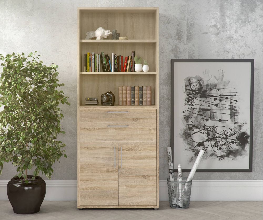 FTG Prima Oak 2 Drawer 2 Door Bookcase with 5 Shelves