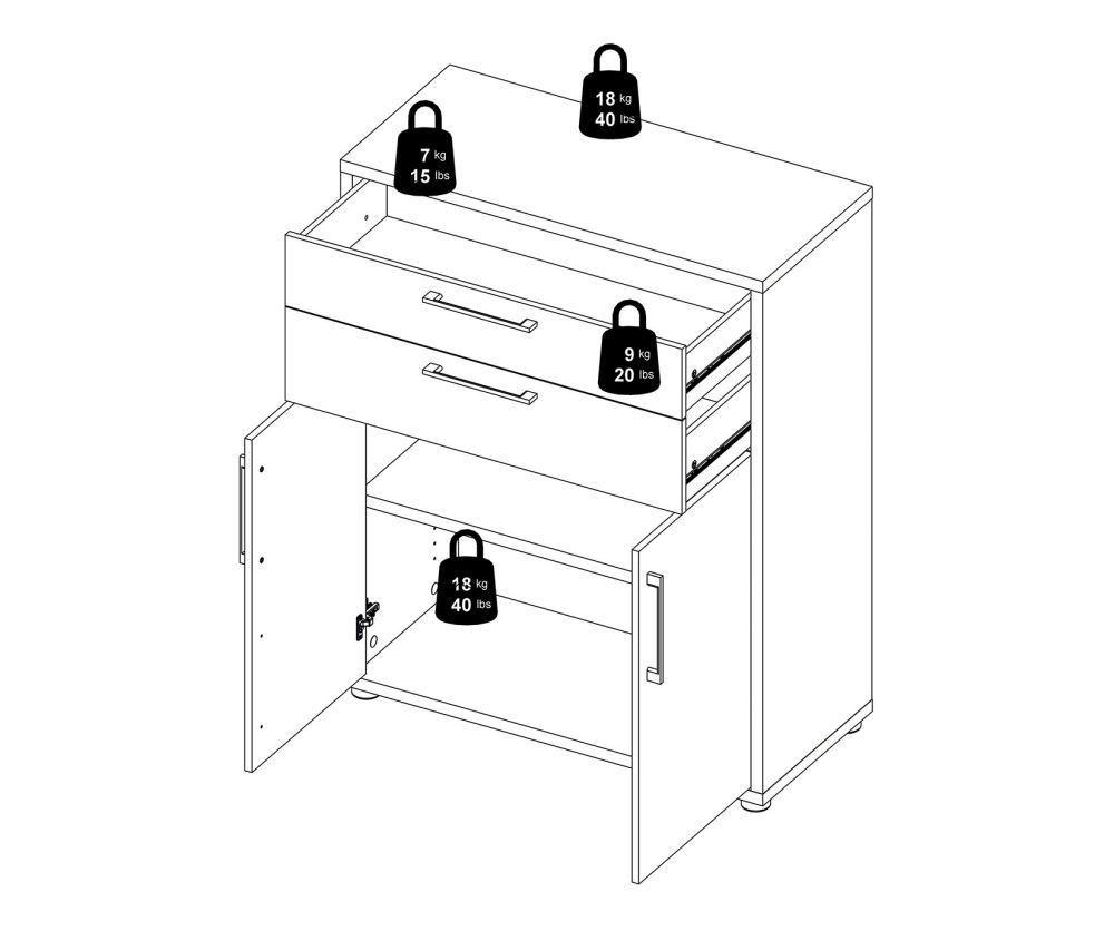 FTG Prima Oak 2 Drawer 2 Door Bookcase with 5 Shelves