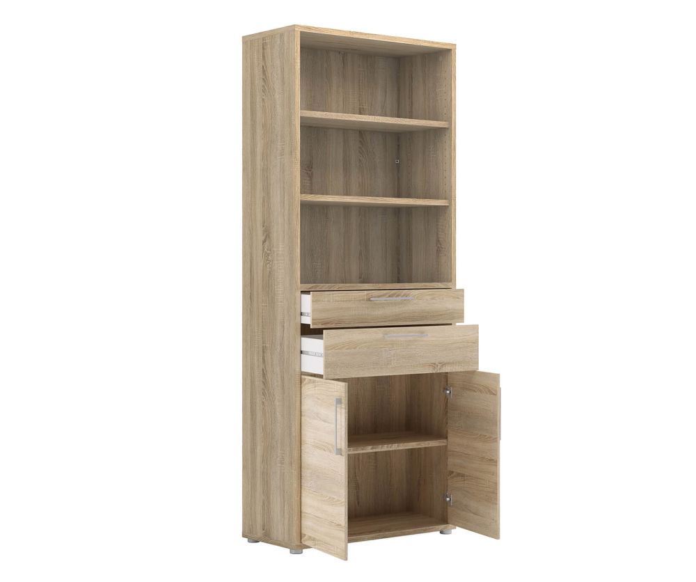 FTG Prima Oak 2 Drawer 2 Door Bookcase with 5 Shelves