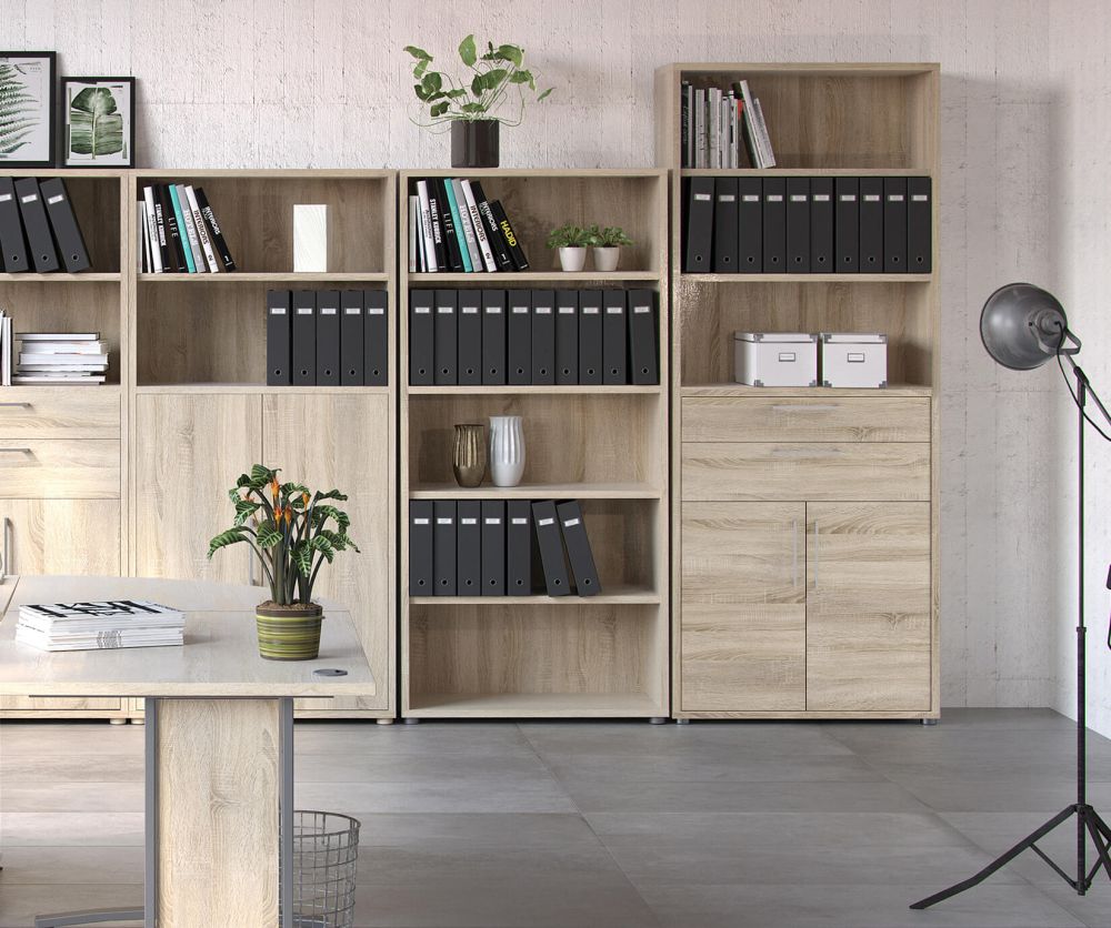 FTG Prima Oak 2 Drawer 2 Door Bookcase with 5 Shelves