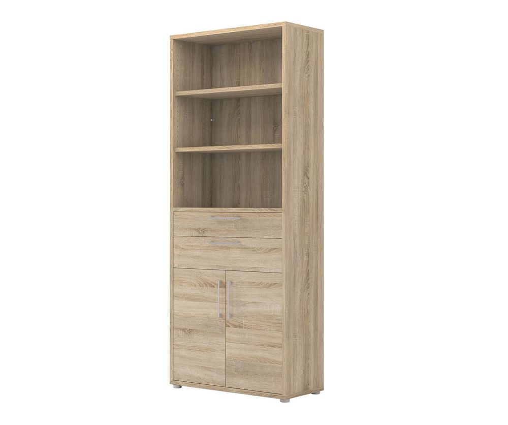 FTG Prima Oak 2 Drawer 2 Door Bookcase with 5 Shelves