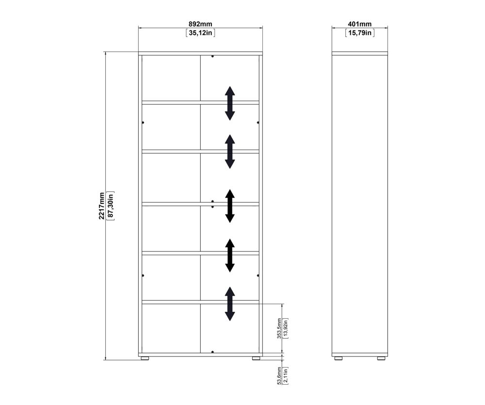 FTG Prima Oak 2 Drawer 2 Door Bookcase with 5 Shelves