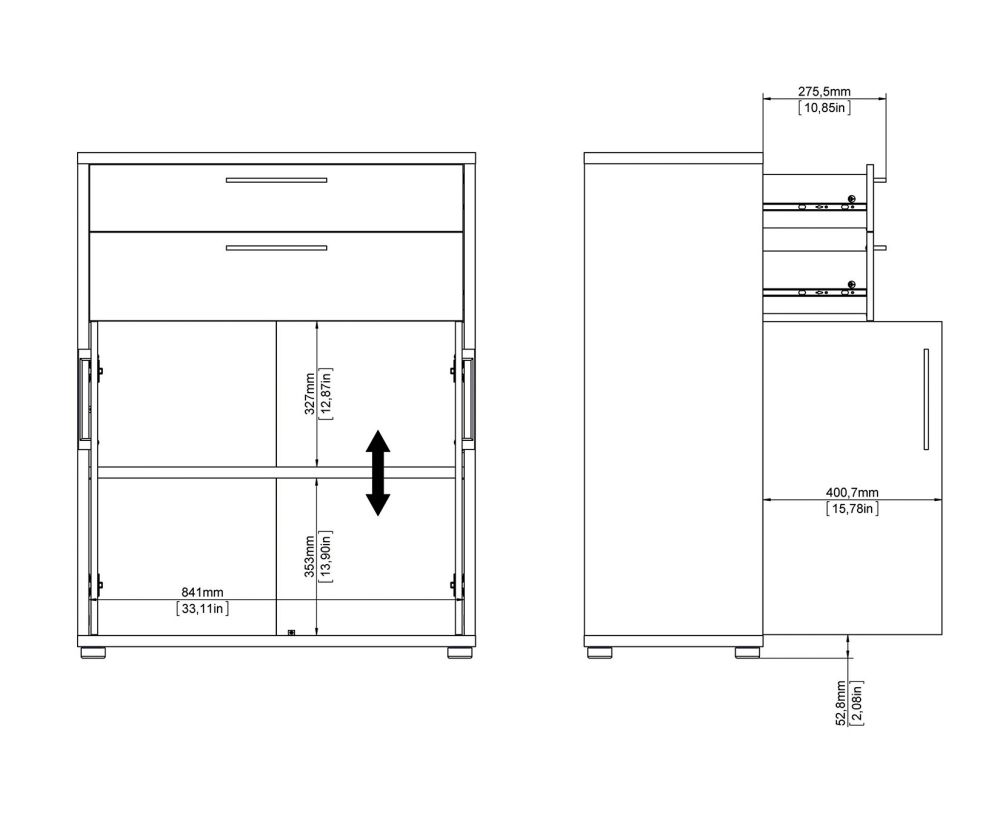 FTG Prima Oak 2 Drawer 2 Door Bookcase with 5 Shelves