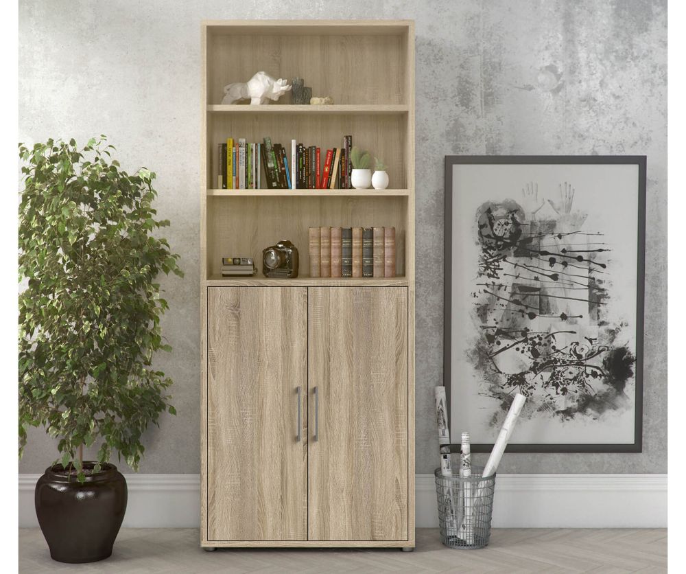 FTG Prima Oak 2 Door Bookcase with 5 Shelves