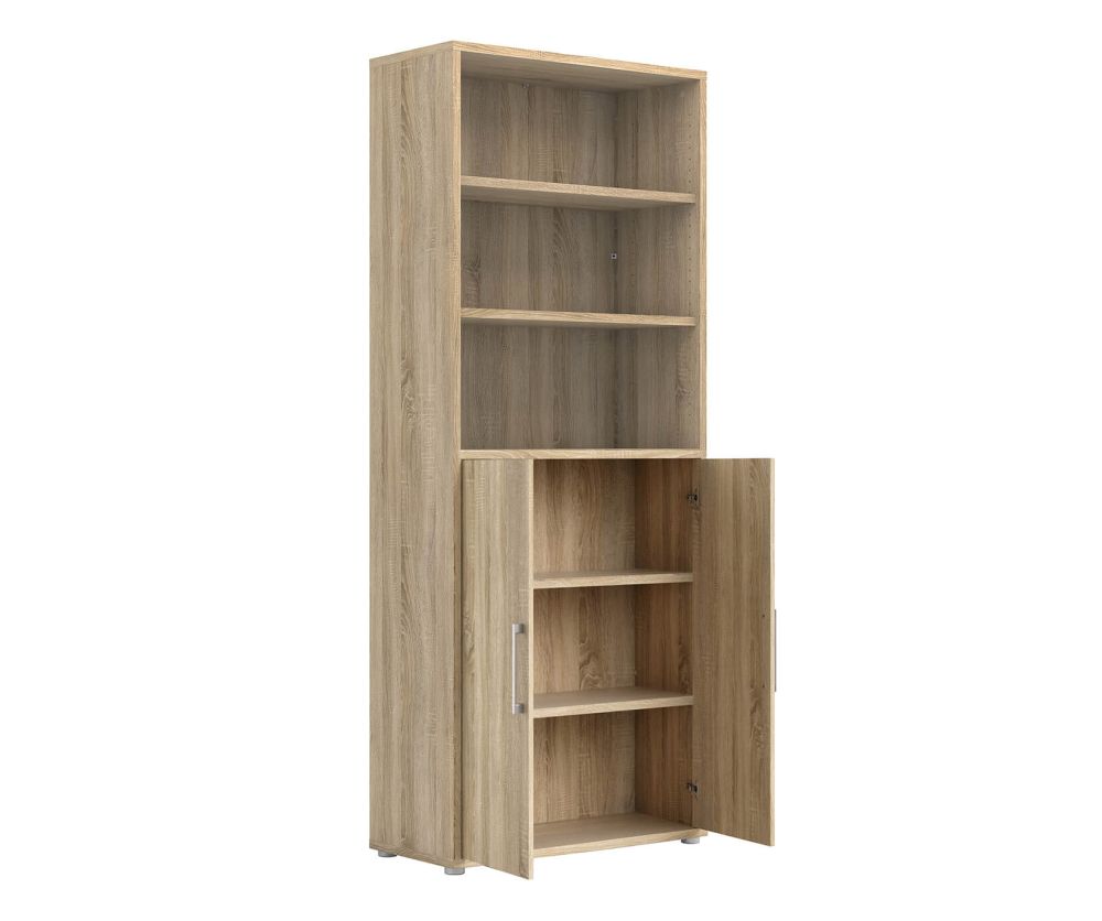FTG Prima Oak 2 Door Bookcase with 5 Shelves