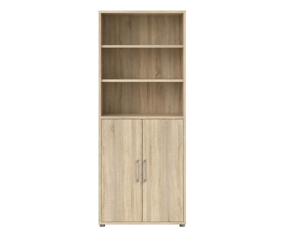 FTG Prima Oak 2 Door Bookcase with 5 Shelves
