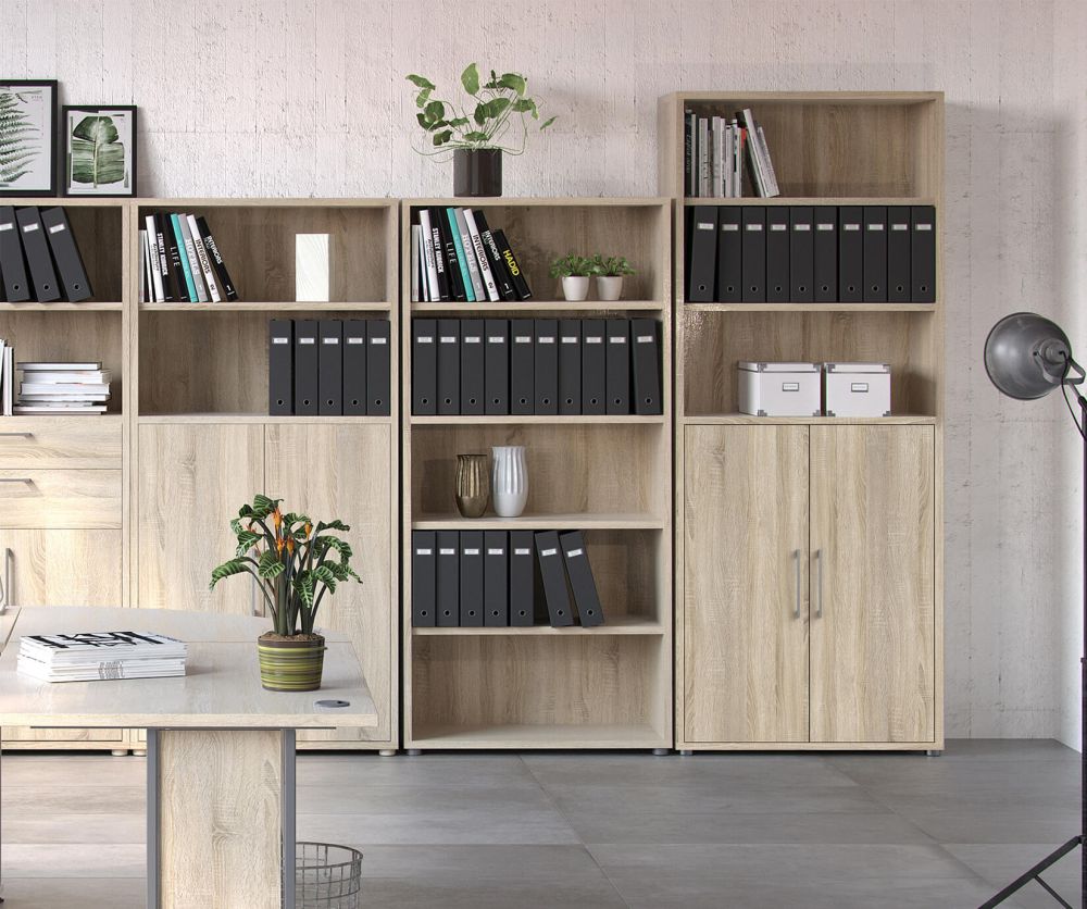 FTG Prima Oak 2 Door Bookcase with 5 Shelves